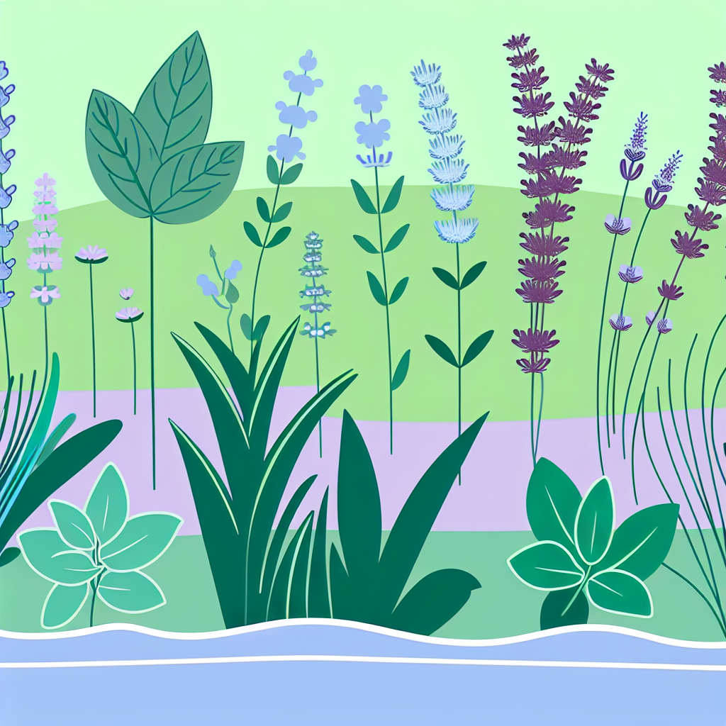 Bahçede lavanta ve nane bitkileri, şifalı bitkiler bahçe görüntüsü