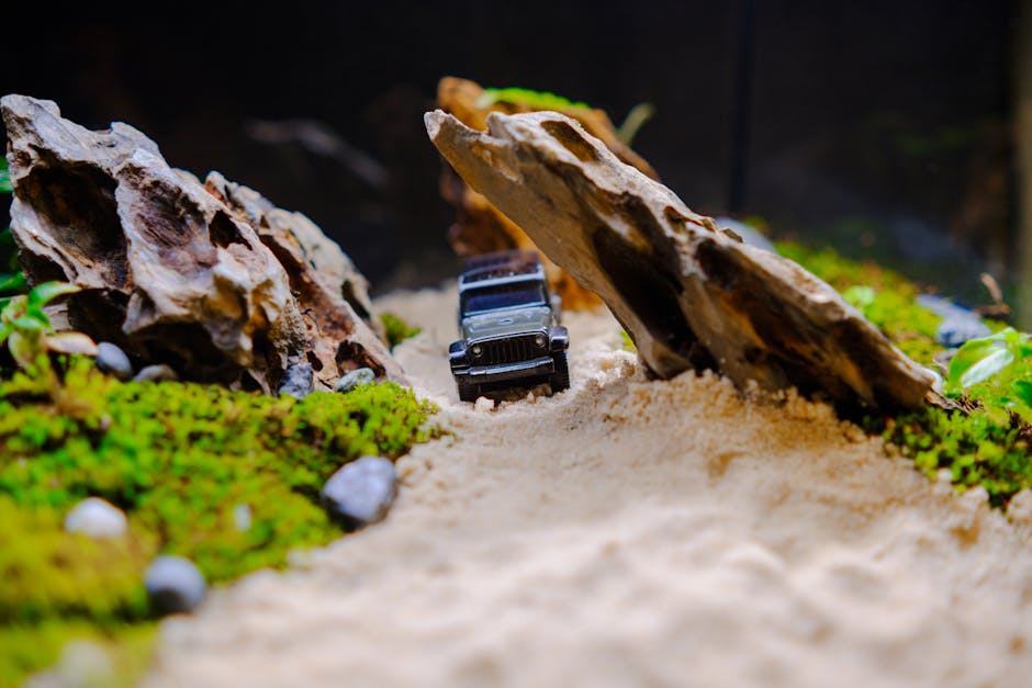 Diorama için yakın çekim mini bitkiler: detaylı yaprak ve çalı örnekleri
